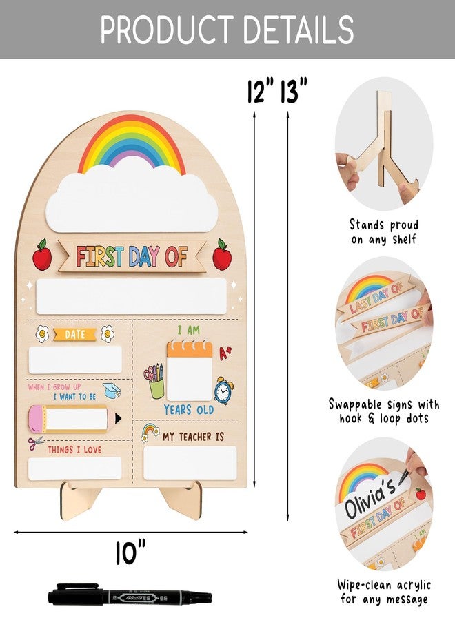 DINIZON My First Day of School Sign 12"x10", First and Last Day of School Board with Marker, Reusable Back to Class Wooden Chalkboard for Preschool, Pre-K, and Kindergarten, Easy to Write & Clean Board - Image 2